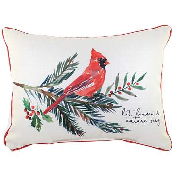 Little Birdie 19.0 Inch Cardinal On Branch Red Piping Bird Home Decor Winter Throw Pillows