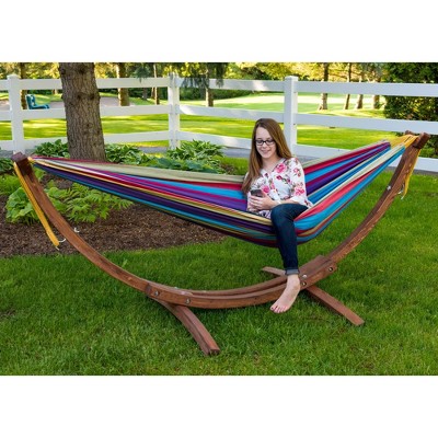 8ft Tropical Multicolor Cotton Hammock with Solid Pine Arc Stand