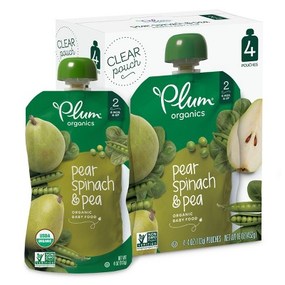 Plum Organics 4pk Pear Spinach & Pea Baby Food Pouches - 16oz