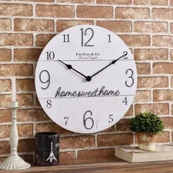 15.5" "Home Sweet Home" Wall Clock Whitewashed Wood - FirsTime