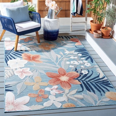 Aqua and Rust Floral Synthetic 4' x 6' Reversible Area Rug
