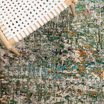 Green and Turquoise Abstract 5' Square Synthetic Area Rug