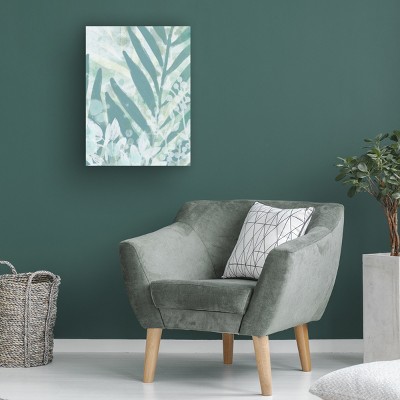 Aqua Palms Vertical Canvas Art with Wood Frame