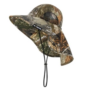 Tirrinia Unisex Wide Brim Bucket Hat with Neck Flap and Chin Cord, Outdoor Camping Hiking Fising Sun Hat, Camouflage - 1 of 4