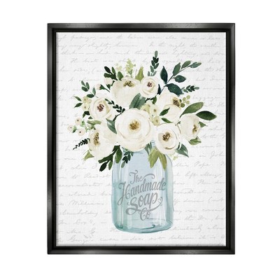 Stupell Industries White Blooms Flower Bouquet Classic Jar Script Floater Canvas Wall Art