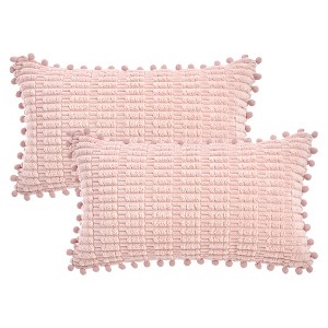 REGALWOVEN Corduroy Solid Plaid Texture Decorative with Pom-pom Edges Throw Pillow Covers 2 Pcs - 1 of 4