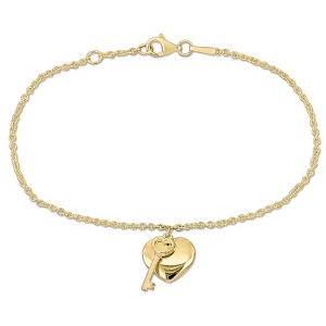 EVERLY JEWELRY | 18k Yellow Gold Plated Heart & Key Charm  Bracelet, 7-inch - 1 of 4