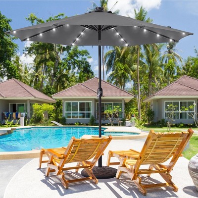 Sonkuki 9 ft LED Round Solar Lighted Patio Market Umbrella