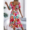 Women's Summer Casual Dresses 2025 Spring Puff Sleeve Square Neck A-line Flowy Boho Floral Smocked Midi Dress - 4 of 4