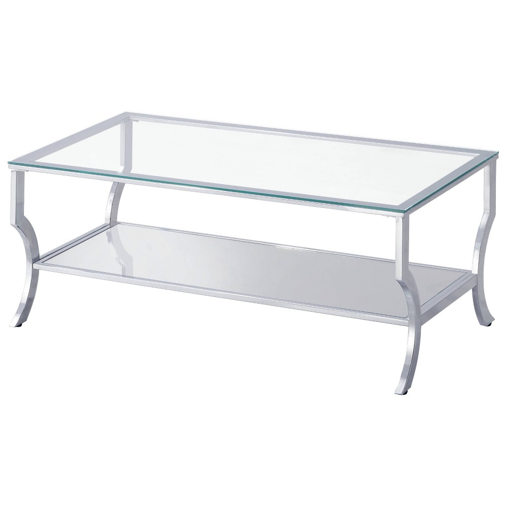 Photos - Dining Table Saide Coffee Table with Glass Top and Mirror Shelf Chrome - Coaster