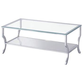 Saide Coffee Table with Glass Top and Mirror Shelf Chrome - Coaster