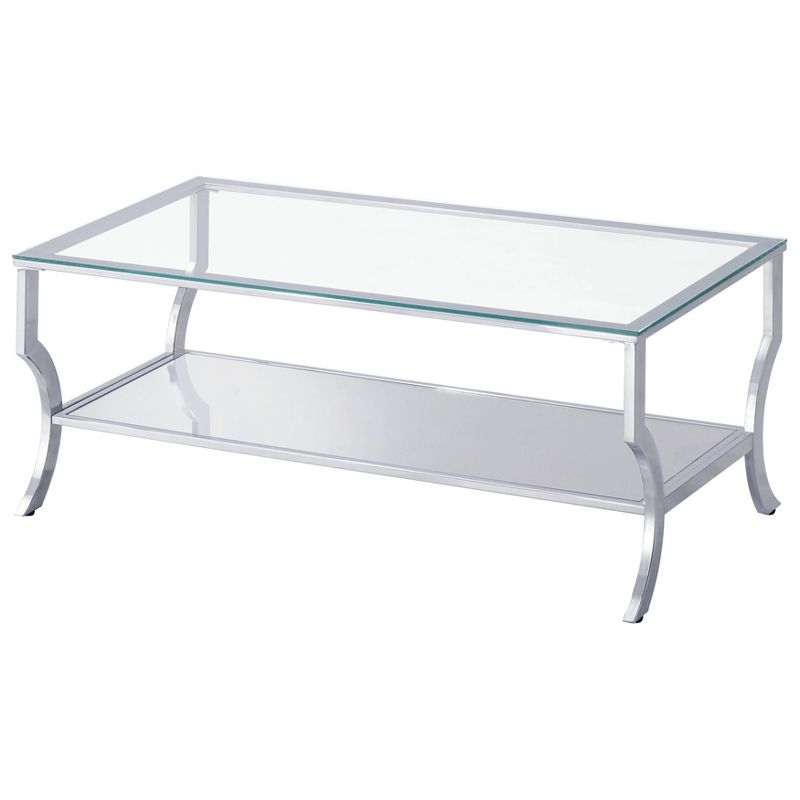 Saide Coffee Table with Glass Top and Mirror Shelf Chrome - Coaster, 1 of 6