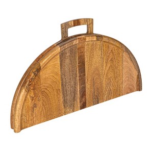 Storied Home Mango Wood and Stainless Steel Folding Cheese and Serving Board with Handle and Magnets Closure, Natural and Gold - 1 of 4