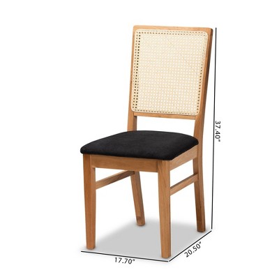 Mid-Century Modern Black Fabric and Oak Wood Cane Arm Chair