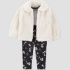 Carter's Just One You® Baby Girls' 3pc Faux Shearling Jacket with Long Sleeve Bodysuit and Floral Leggings Set - Black - 2 of 4
