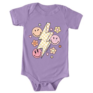 The Juniper Shop SmileyWorld Checkered Lightning Floral Baby Short Sleeve Bodysuit - 1 of 4