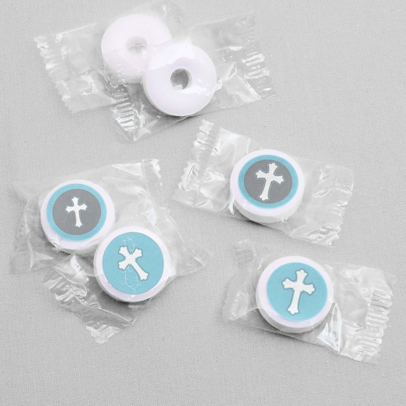 Big Dot of Happiness Little Miracle Boy Blue Cross - Baptism or Baby Shower Round Candy Sticker Favors - Labels Fits Chocolate Candy (1 sheet of 108), 3 of 6