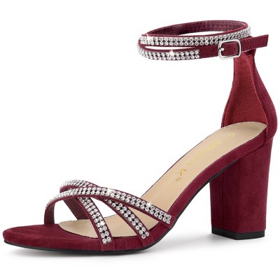 Allegra K Women's Rhinestones Crisscross Strap Strappy Chunky Heel Sandals