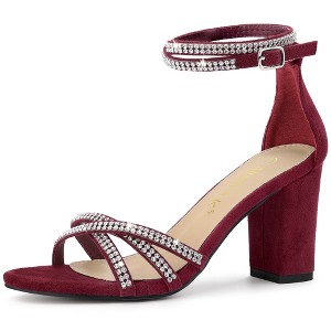 Allegra K Women's Rhinestones Crisscross Strap Strappy Chunky Heel Sandals - 1 of 4