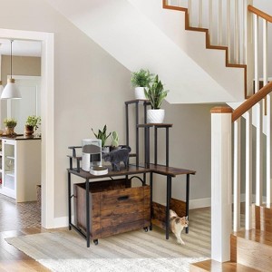 Corner Wooden Cat Washroom – Hidden Litter Box Enclosure with Flower Stand, Functional Cat Furniture - 1 of 4