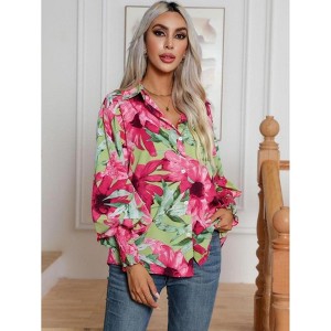 Floral Print Blouse Long Sleeve Button Down Shirts Casual Dressy Blouse Shirts Tops - 1 of 4