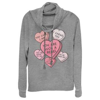Juniors Womens Star Wars Valentine Galactic Candy Hearts Cowl Neck Sweatshirt