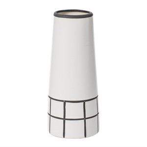 Fabulaxe Ceramic Modern Painted Grid Tapered Flower Table Vase, Black and White - 1 of 4