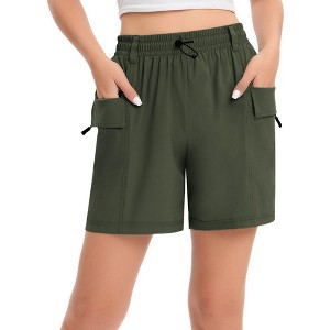 Womens 5" Inseam Hiking Shorts Zipper Multi-Pocket Cargo High-Rise Hiking Shorts Elastic Multifunctional Waist - 1 of 4