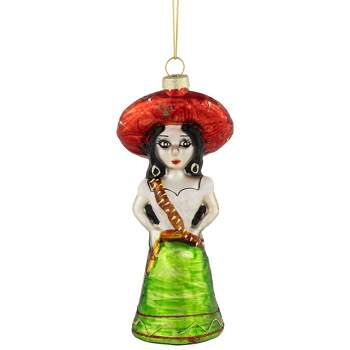 Northlight 5.75" Red and Green Latina Lady Glass Christmas Ornament