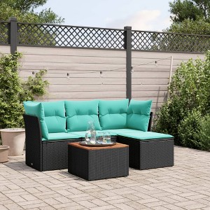 5 Piece Patio Sofa Set with Cushions Poly Rattan vidaXL - 1 of 3