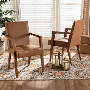 2pc Andrea Faux Leather and Wood Armchairs Brown - Baxton Studio: Elegant Accent Seating, Spot Clean, 30 Day Warranty - 1 of 4