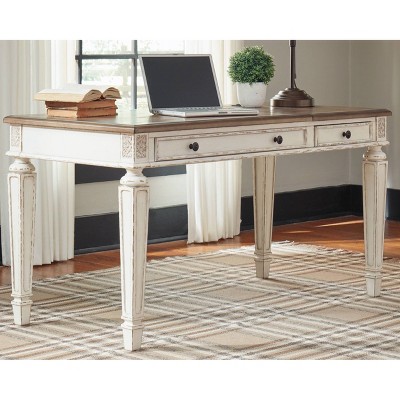 Rustic White & Brown Home Office Desk with Power Outlets and USB Ports