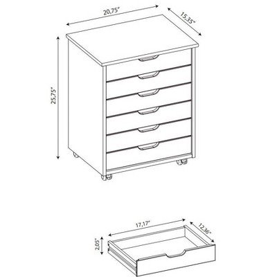 Cary Modern Black Pine Wood 6-Drawer Mobile Storage Cart