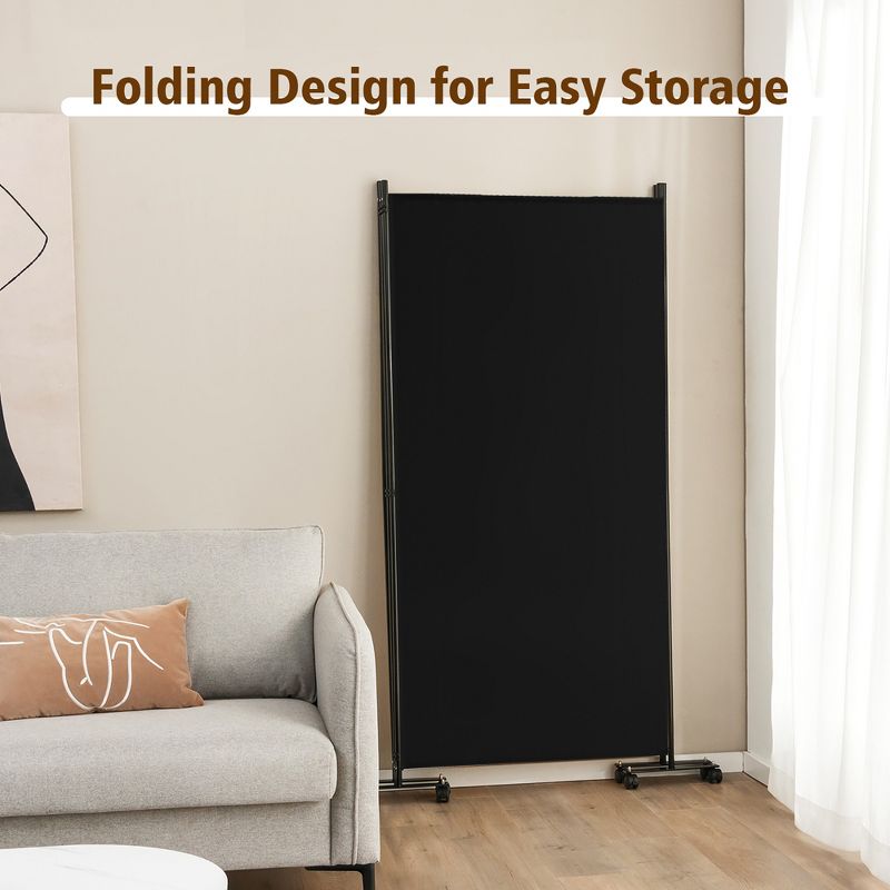 Costway 3-Panel Folding Room Divider 6Ft Rolling Privacy Screen withLockable Wheels Black/Brown/Grey/White, 5 of 10