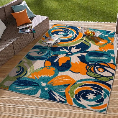 Multi Floral Synthetic 5' x 7' Stain-Resistant Area Rug