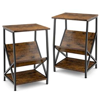 Costway 2PCS 3-Tier Industrial Side End Table with Storage Shelf Heavy Duty Accent Table