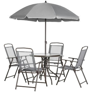 Resenkos Patio Dining Sets,Patio Furniture Sets,6 Piece Patio Dining Set for 4 with Umbrella, Gray - 1 of 4
