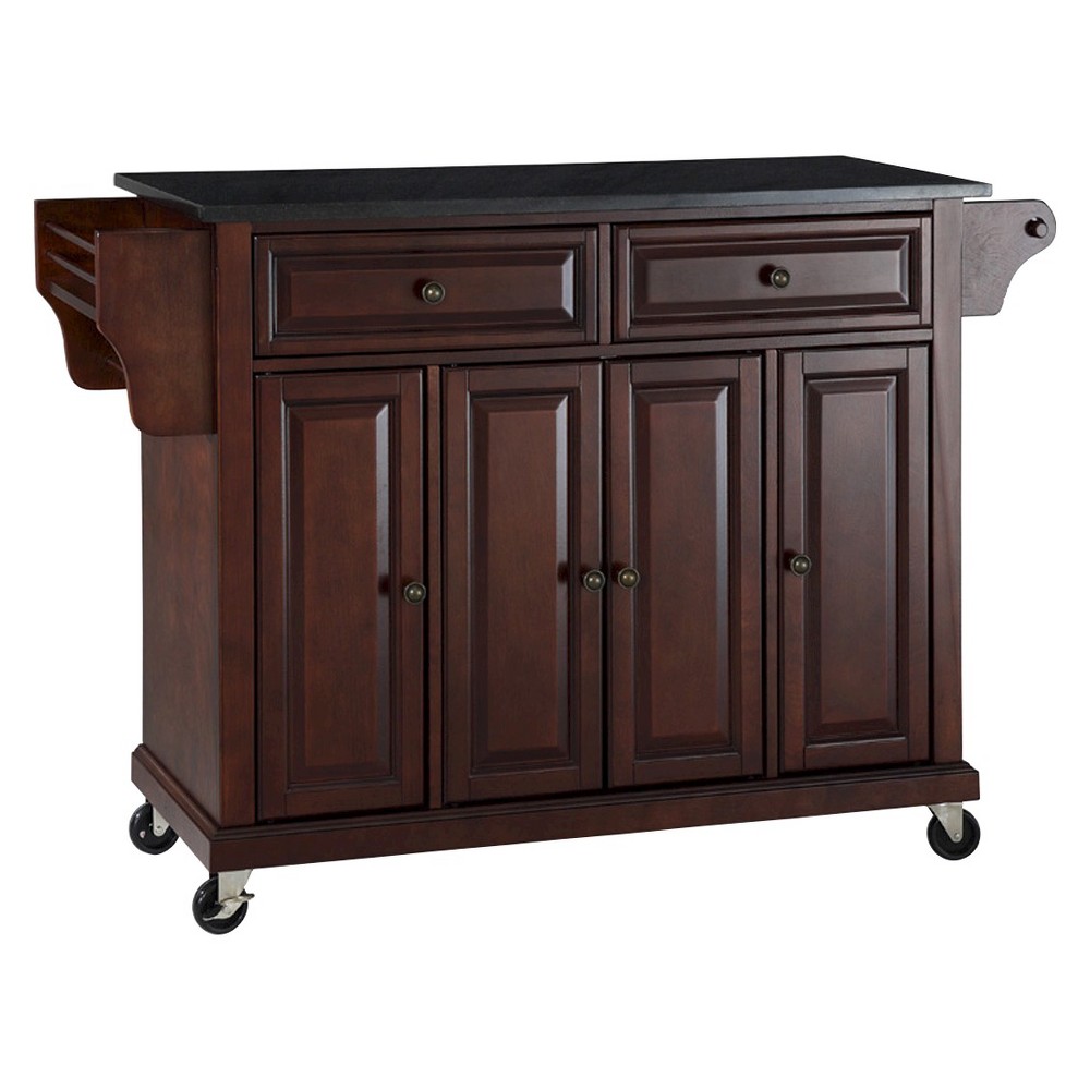 Photos - Other Furniture Crosley Solid Black Granite Top Kitchen Cart/Island - Vintage Mahogany : Rolling Storage, Towel Bar, 4 Doors 