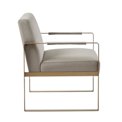 Taupe Velvet Club Accent Chair with Gold Metal Frame