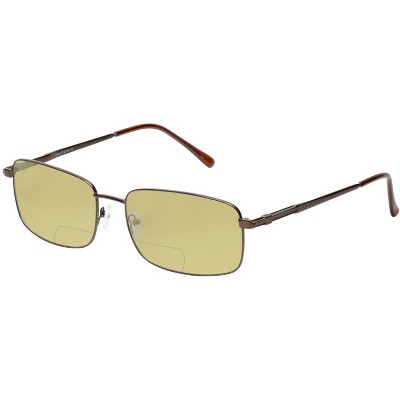 Enhance BIG&TALL EN3920 Mens Polarized Bi-Focal Sunglass Matte Coffee Brown 59mm Blue Mirror +1.00