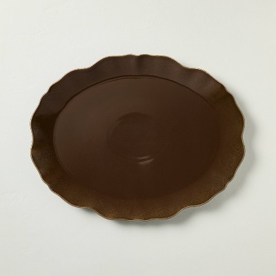 Ceramic Wavy Edge Serving Platter Brown - Hearth & Hand™ with Magnolia
