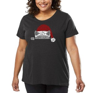 LA Pop Art Christmas Peeking Cat - Women's Word Art T-Shirt - 1 of 4