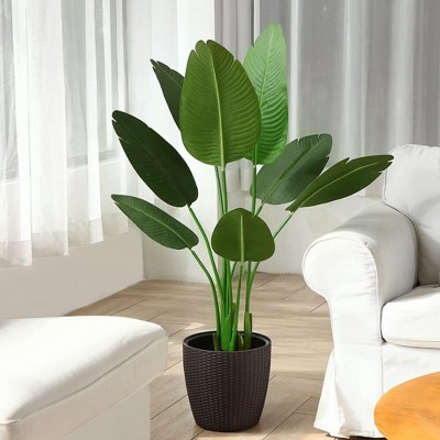5.2ft Artificial Travellers Plants Fake Potted Silk Tree with Planter Large Realistic Banana Leaves Simulation Fake Tree for Outdoor Indoor