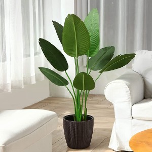 5.2ft Artificial Travellers Plants Fake Potted Silk Tree with Planter Large Realistic Banana Leaves Simulation Fake Tree for Outdoor Indoor - 1 of 4