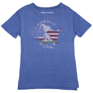 Seven Times Six Peanuts Snoopy Little Kids USA Skateboard Vintage Distressed T-Shirt Blue - 1 of 3