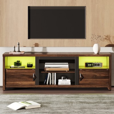 Bestier 70 Inch LED TV Stand with Storage Cabinets with LED Lights, Entertainment Center with Cabinet & Open Shelves