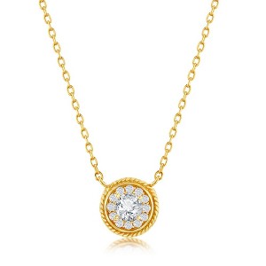 Bella Silver Sterling Silver Round CZ Rope Design Border Necklace - Gold Plated - Gold - 16+2 Inch - 1 of 2