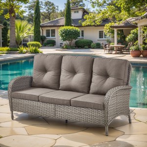Gymojoy Outdoor 3-Seat Sofa PE Wicker Sofa Patio Sofa Couch - 1 of 4