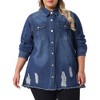 Agnes Orinda Women's Plus Size Button Denim Long Boyfriend Long Sleeve with Pockets Casual Shirt Jean Jackets - 2 of 4