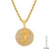 Steeltime 30" Men's 18k gold plated stainless steel and simulated diamonds prayer hands round pendant - 3 of 4